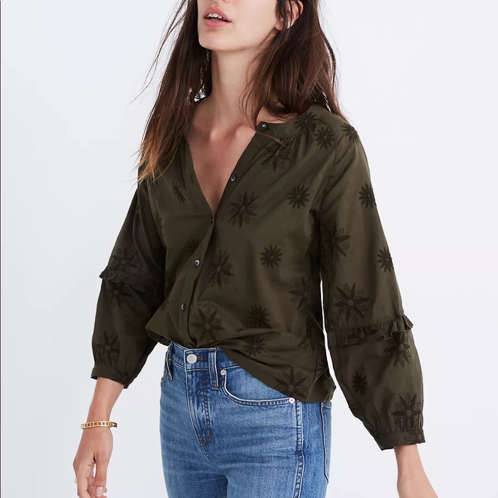 Madewell Embroidered Bubble-Sleeve Shirt